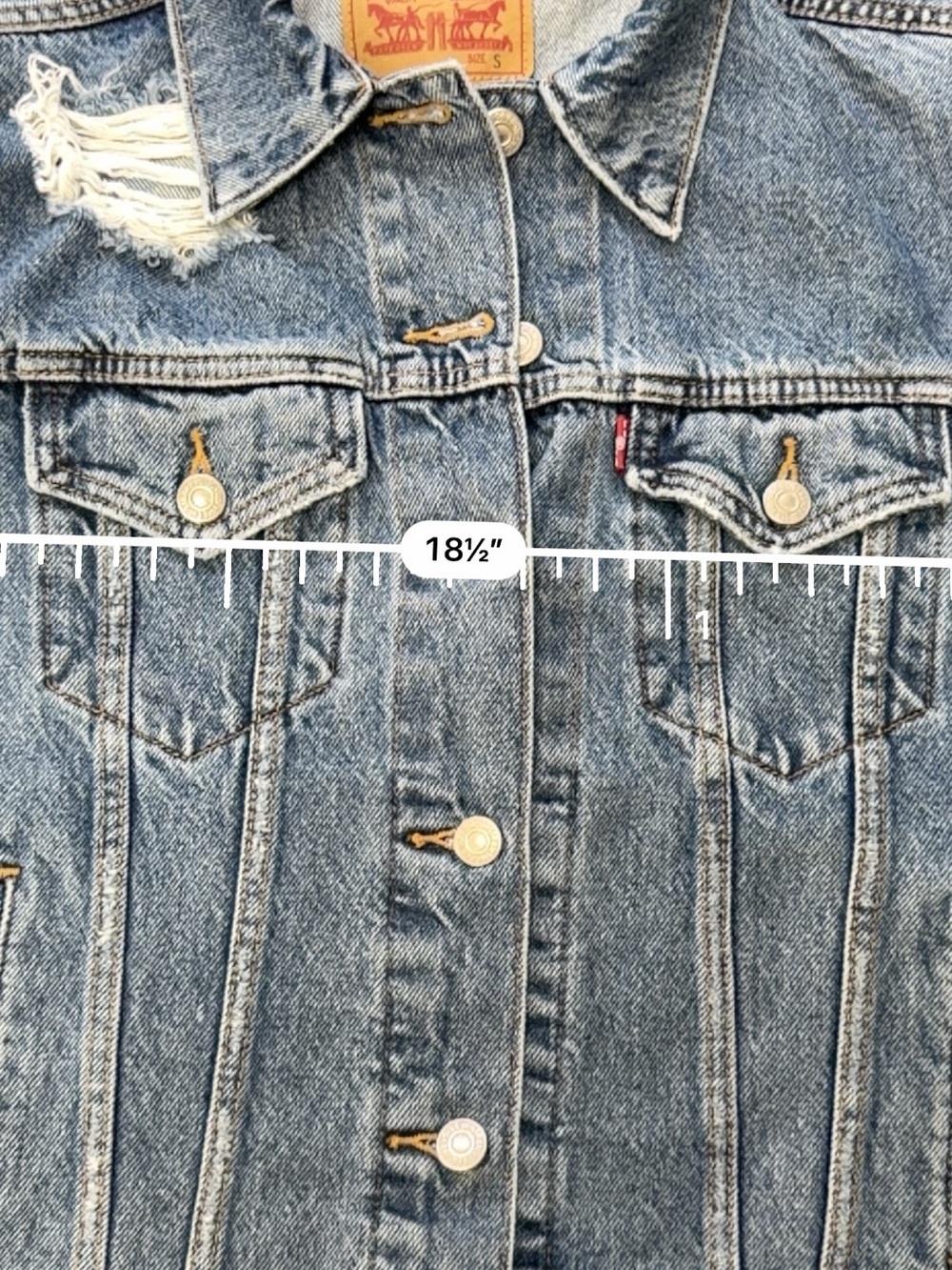 Levi’s Denim Trucker Jacket Women’s Small Blue Distressed Ripped 100% Cotton - Picture 9 of 12